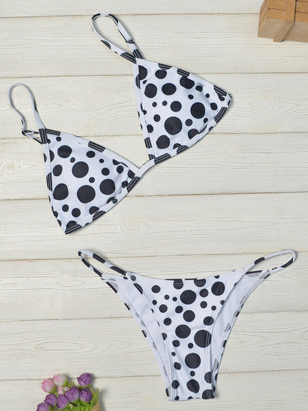 Polka-Dot Printed Triangles Split Bikini Swimsuit