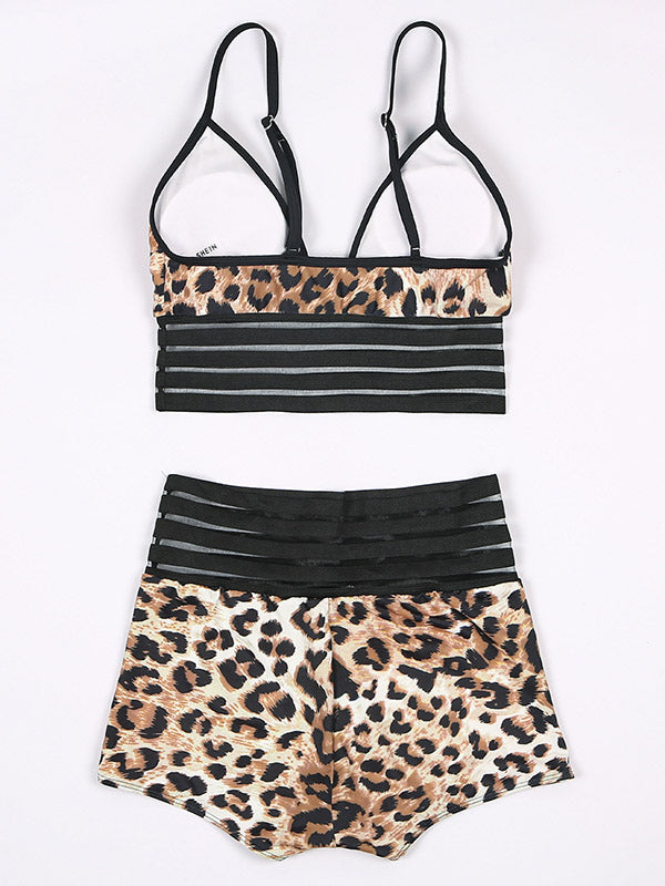 Leopard Print Bralette High-Waisted Split-Joint Bikini Swimwear