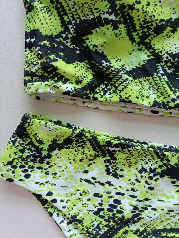 Snake-Print Backless Split Bikini Swimsuit