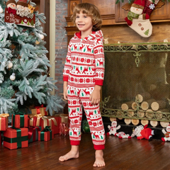 Christmas Elk Print Parent-child One-piece Hooded Family Matching Pajamas