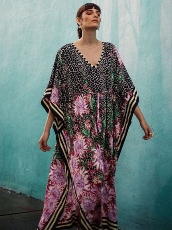 Chiffon Batwing Sleeves Floral Printed Cover-Ups Tops