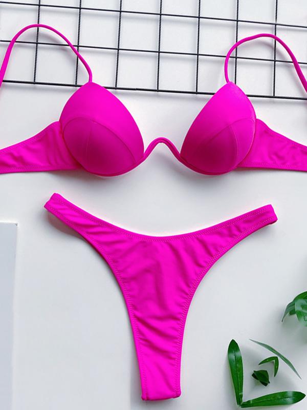 Solid Color Underwired Split-Joint Split Bikini Swimsuit