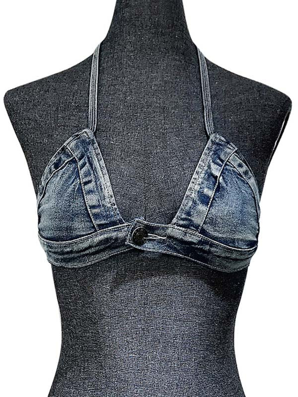 Sexy Denim Neckholder Dreiecke Hipster rückenfreie Bikini Bademode 