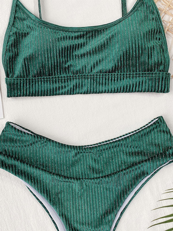 Bikini-Badeanzug mit Bralette und hoher Taille, schlichtem Schlitz und einfarbigen Ärmeln 