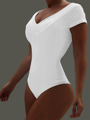 Solid Color Simple V-Neck One-Piece Swimwear