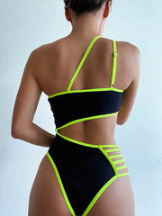 Solid Color One-Shoulder Hollow One-Piece Swimsuit