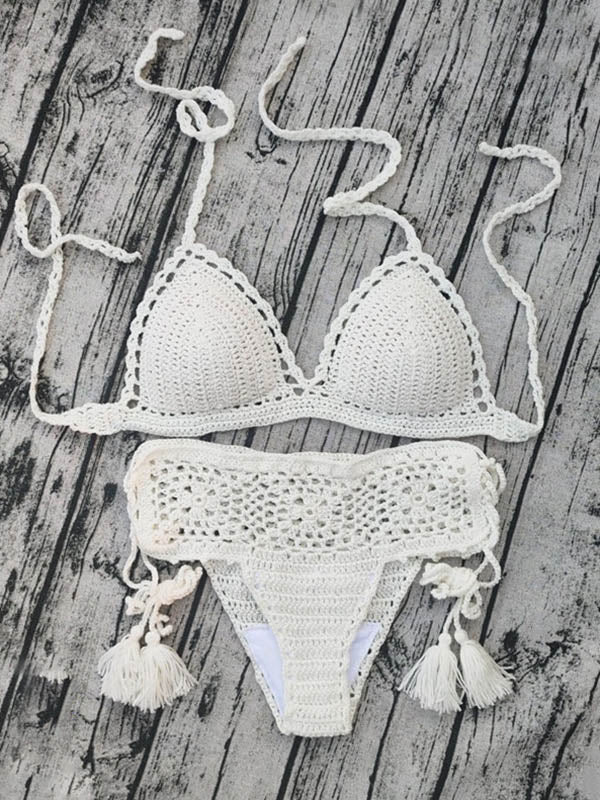 Crochetgo – Bikini-Badeanzug mit Schlitz und hohlen Dreiecken 