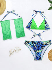 Halterneck Color-Block Triangles Bikini Swimwear