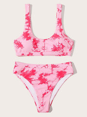 Blooming Gradient U-Neck Split Bikini Swimsuit