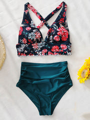 Bikini-Badeanzug mit Blumenmuster und hoher Taille 