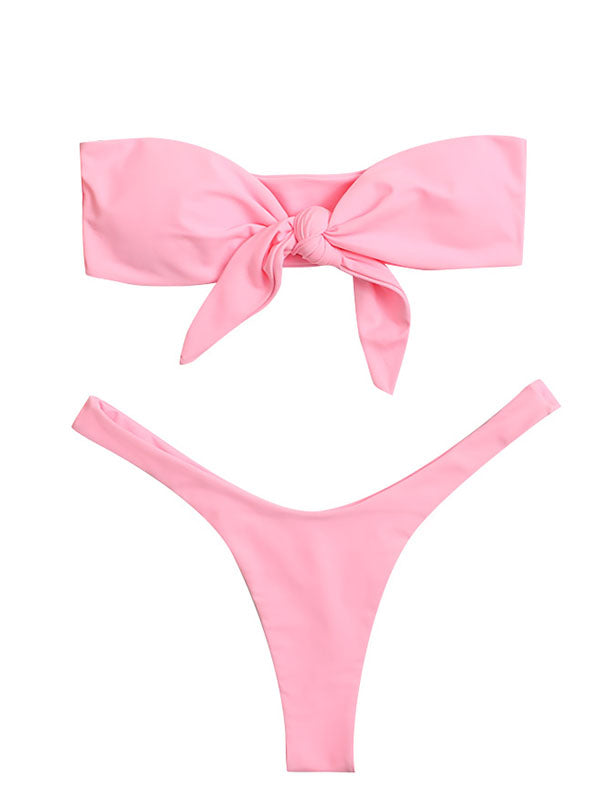 Barbie – Rosafarbener Bandeau-Bikini-Badeanzug mit Schlitz und Knoten 