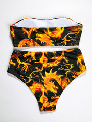 Abstract Printed Chinese Style Bandeau Split Bikini Swimsuit