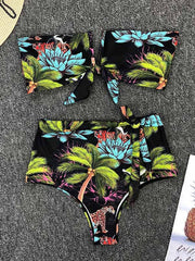 Sexy Bikini-Badeanzug mit V-Ausschnitt, Knotenmuster und Schlitz 