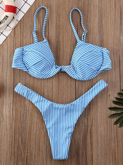 Plaid Printed Underwired Split Bikini Swimsuit