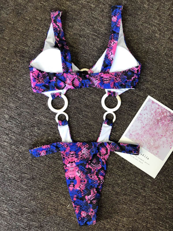 Sexy Monokini-Bademode mit Schlangenmuster und geteiltem Ausschnitt 