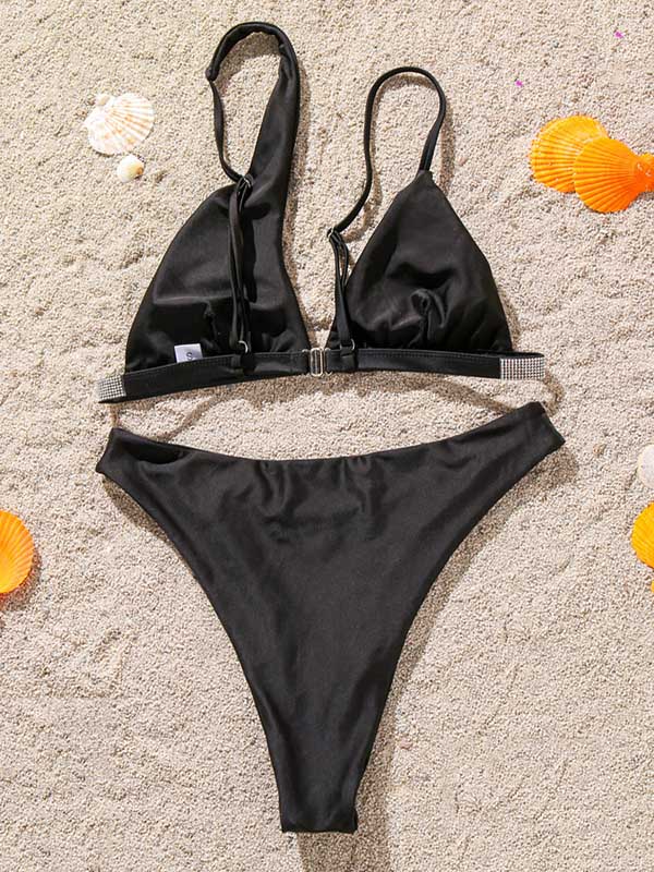 Asymmetric One-Shoulder Hollow Split Bikini Swimsuit