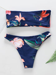 Floral-Print Bandeau Split Bikini Swimsuit