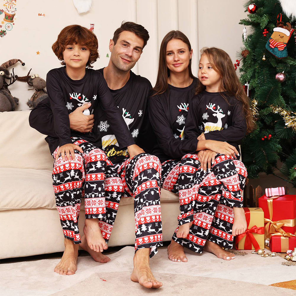 Weihnachts-Schlafanzug für die Familie, passender Pyjama, schwarzer Hirsch-Pyjama