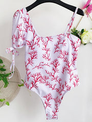 Asymmetric One-Shoulder Floral-Print One-Piece Swimwear