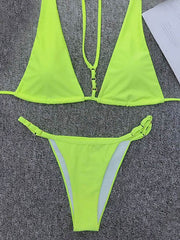 Solid Color Halterneck Bralette Brazilian Bikini Swimwear