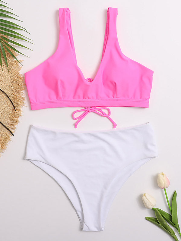 Small Fresh Bandage Hollow Split Bikini Swimsuit