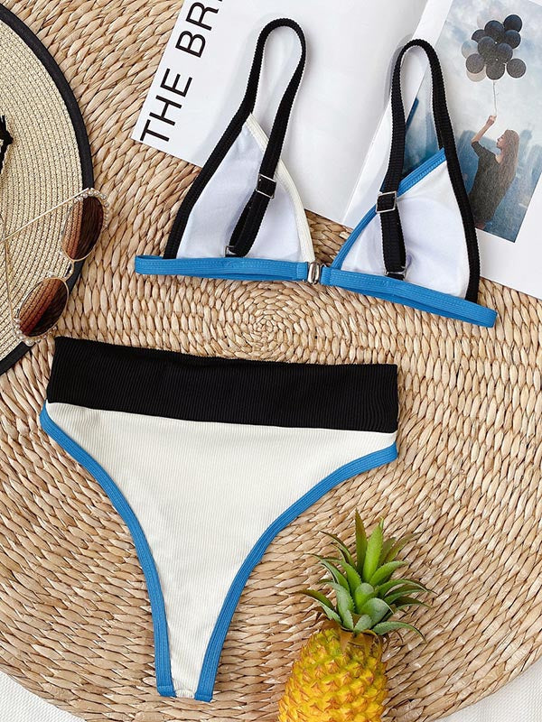 Contrast Color Split-Joint Triangles Split Bikini Swimsuit