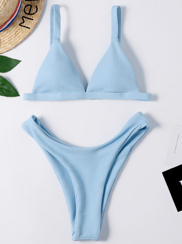 Solid Color Triangles Split Bikini Swimsuit