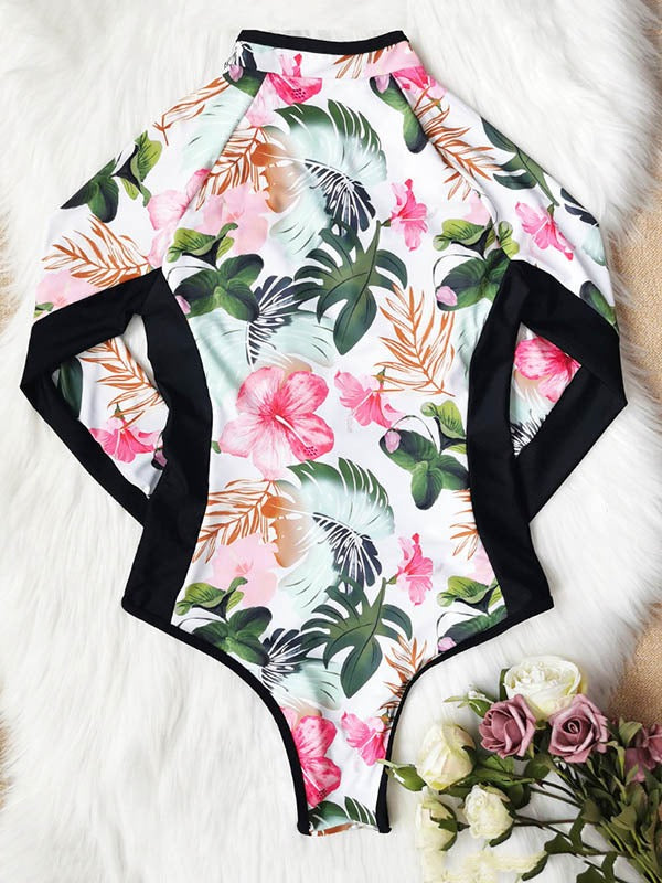 Printed Long Sleeve Zipper Wetsuit Swimsuit