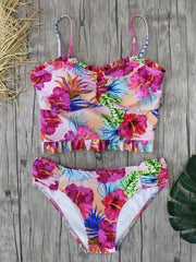 Floral-Print High-Waist Split Bikini Swimsuit