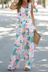 Simply Flourishing Printed Loose Tank and Wide Leg Pants Set