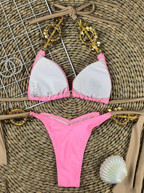 Embellished Gorgeous Bandage Triangles Split Bikini Swimsuit