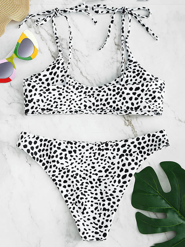 Polka-Dot Print Bandage Split Bikini Swimsuit