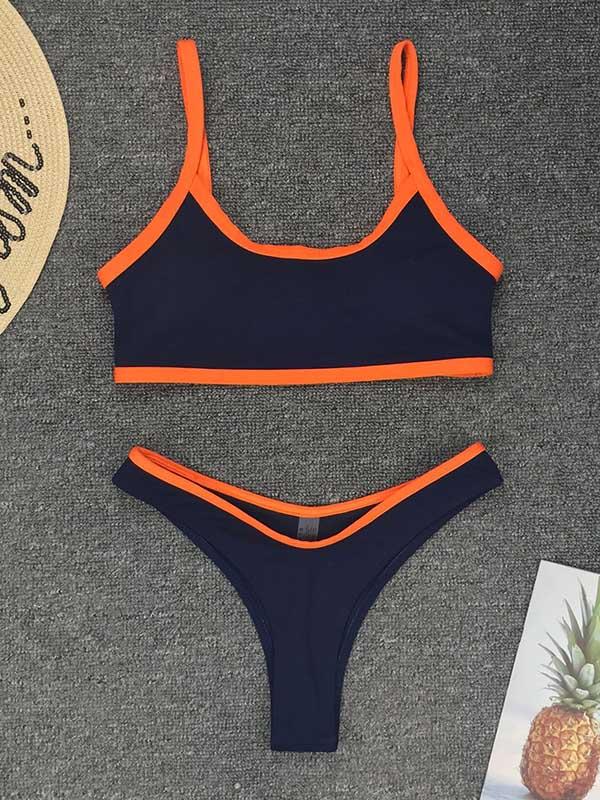 Bandeau-Bikini-Badeanzug mit Kontrast 