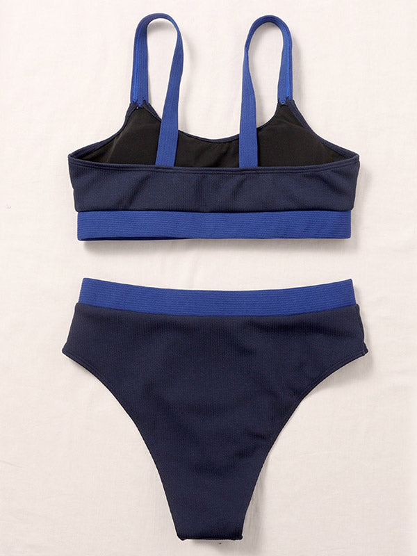 Color-Block Sleeveless Bralette High-Waisted Simple Bikini Swimwear