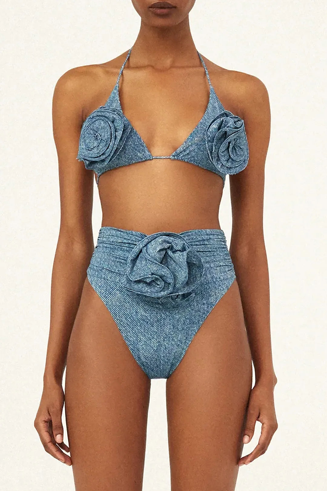 Akiyu Blue 3D Flower Denim Bikini Set