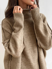 Plain Turtleneck Knit and Pants Set