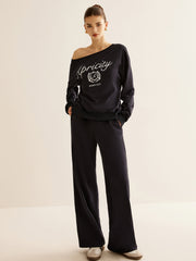 Asymmetrical Embroidery Athlesure Pants Set