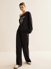 Asymmetrical Embroidery Athlesure Pants Set