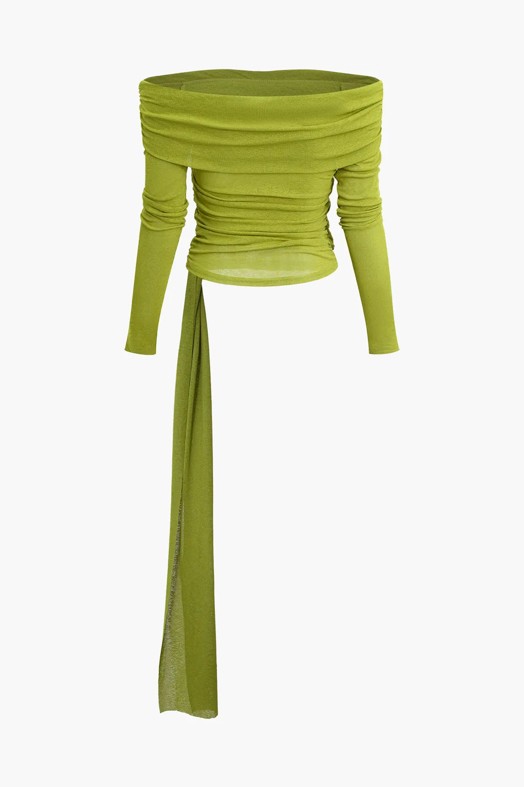 Bianca Green Knot Ruched Off Shoulder Long Sleeve Top And Mini Skirt Set