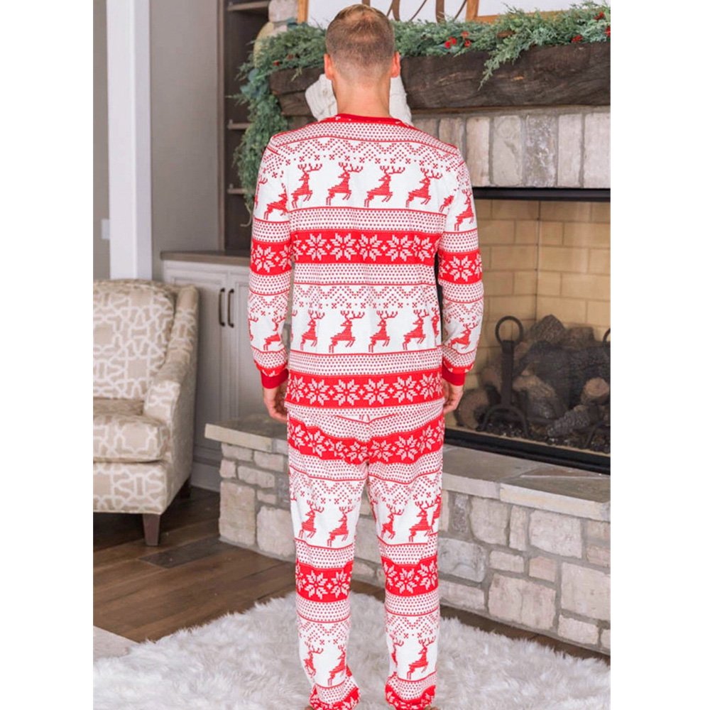 Red Reindeer Print Stitching Christmas Family Pajamas Set