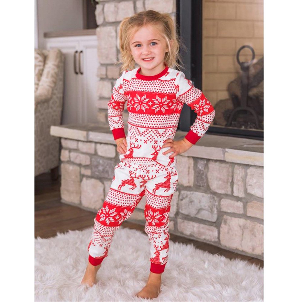 Red Reindeer Print Stitching Christmas Family Pajamas Set