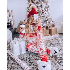 Red Reindeer Print Stitching Christmas Family Pajamas Set