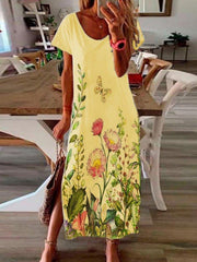 Casual Short Sleeve Scoop Neckline Floral Dresses