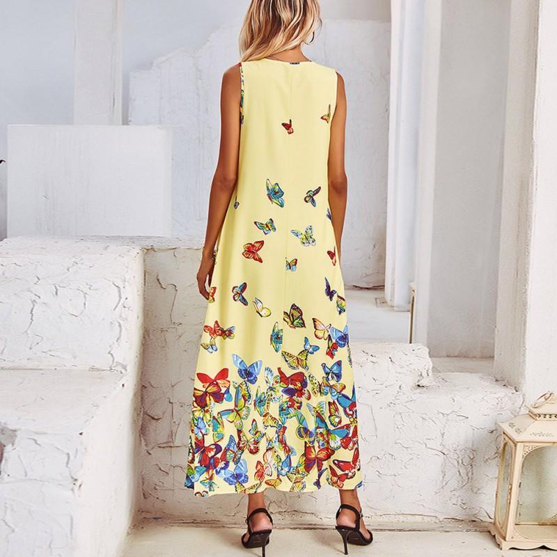 Women V-neck Fashion Butterfly Print Sleeveless Dress