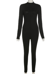 Fall Bright Line Decoration Black Jumpsuit Women One Piece Sexy Club Outfit For Women Long Sleeve White Bodycon Jumpsuit