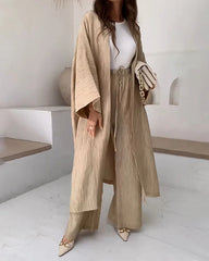 Fashionable Long Slit Cardigan Casual Two-piece Set