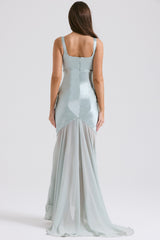 Solid Satin Mesh Sleeveless Maxi Dress