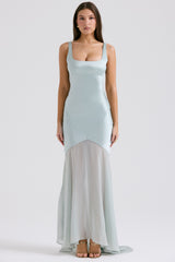 Solid Satin Mesh Sleeveless Maxi Dress