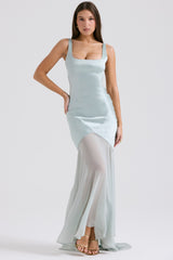 Solid Satin Mesh Sleeveless Maxi Dress