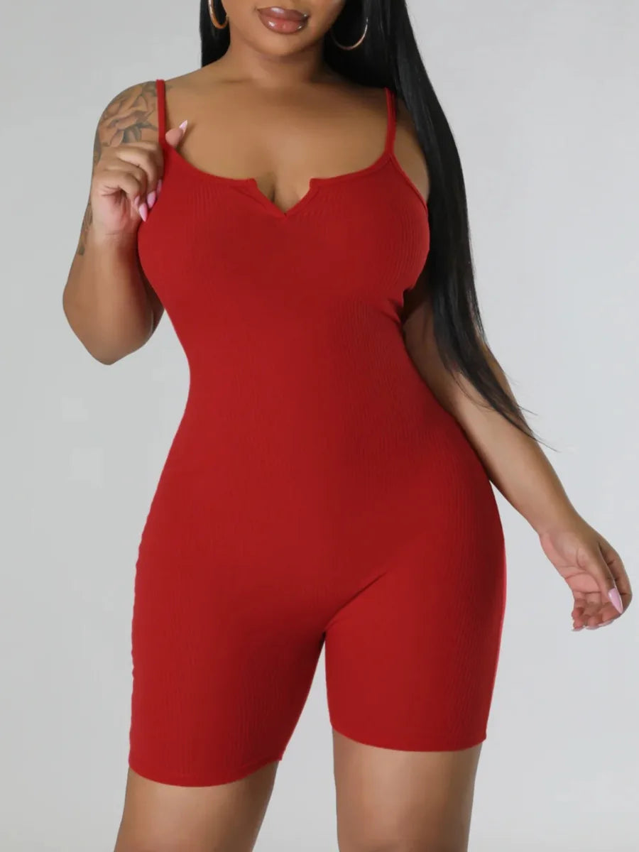 BASICS Cami Rib Knit Romper Damen ärmellos Spaghettiträger einfarbig hohe Elastizität Alltag Damen Einteiler Jumpsuits 